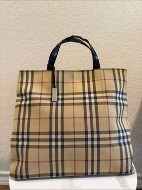 Burberry Large Tote Bag Canvas Plaid Nova Check